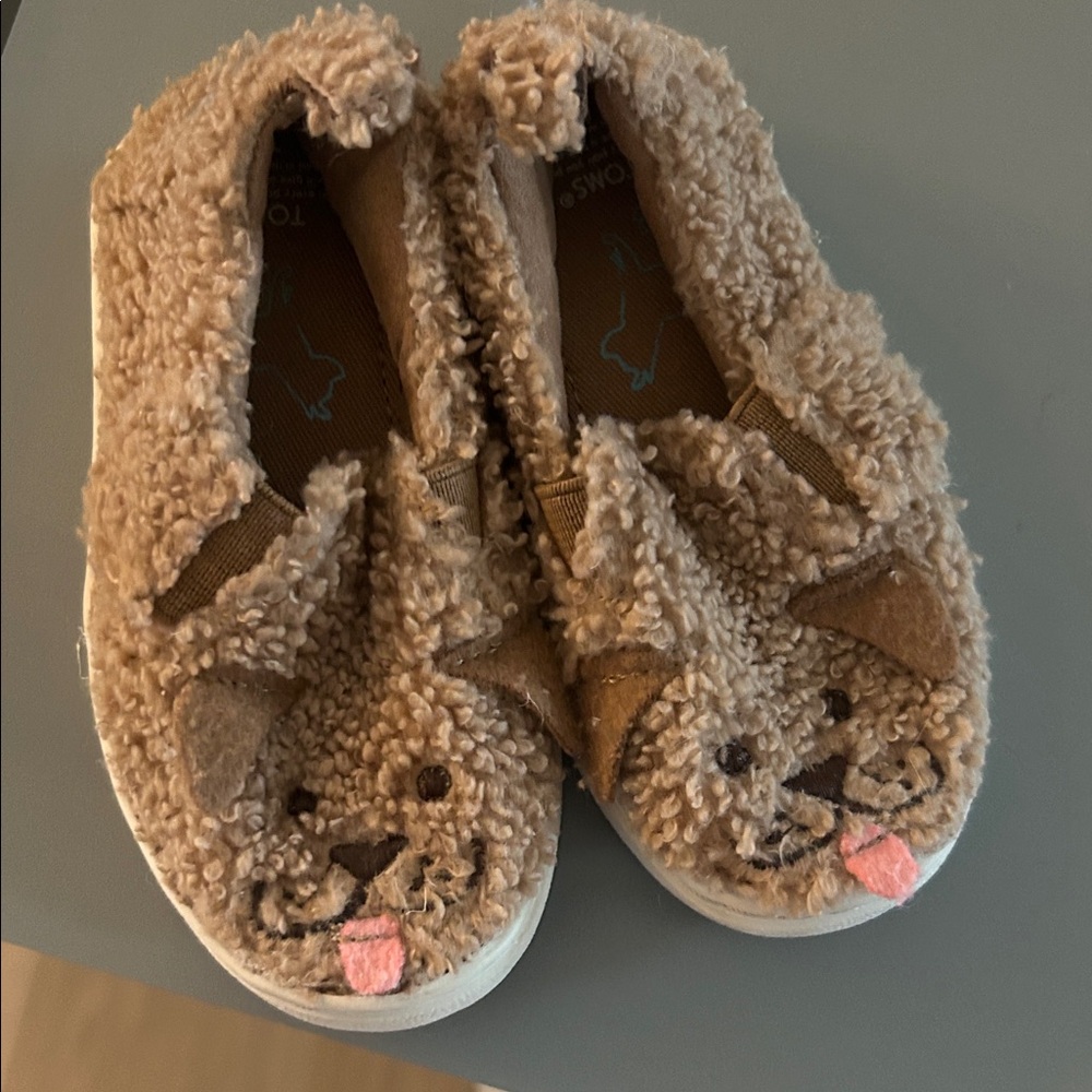 Toms Kids Brown Dog Slippers